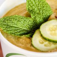 Develop Soup Small 12Oz (Raw & Cold) · Made to Order: Cucumber, Spinach, Lemon, Mint, Maca, Acerola with Brazil Nut Topping.