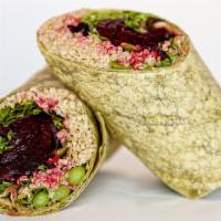 Sandwich Cleanse (Wrap) · Spinach Wrap, Zucchini Mousse, Red Beetroot, Quinoa, Baby Leaf, Pumpkin Seed, Asparagus.