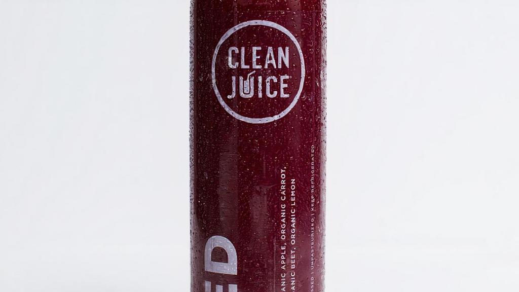Red 16 Oz · Organic Apple, Organic Carrot, Organic Beet, Organic Lemon. *Our team works very hard to keep the cold-press fridge stocked, but we can't guarantee your store will have every option available! Please call to confirm availability.. Nutritional information is based on 8oz serving.. Total Calories - 102. Calories from Fat - 2. Total Fat - 0 g. Saturated Fat - 0 g. Trans Fat - 0 g. Cholesterol - 0 mg. Sodium - 166 mg. Total Carbs - 23 g. Dietary Fiber - 0 g. Sugars - 23 g. Protein - 2 g