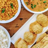 Family Meal · Serves 3-5 people. Includes Basmati Rice, 4 naan, 4 samosas, chutneys and your choice of 2 p...