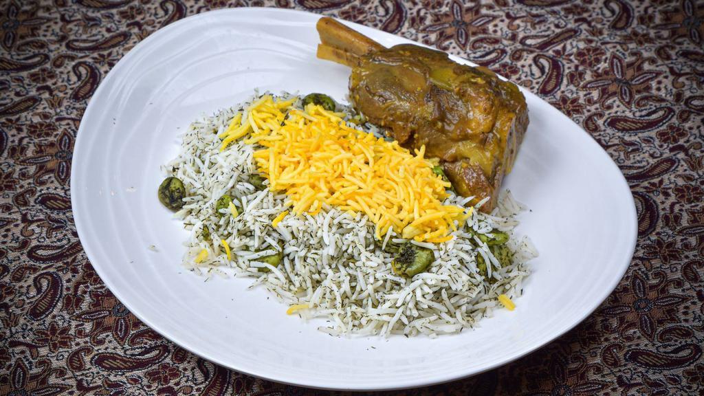 Lamb Shank · Slow cooked in our special seasoning and served with baghali polo.