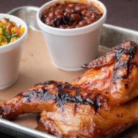 1/2 Smoked Chicken + 2 Sides · Chicken on the bone, seasoned with 4R All Purpose Rub, smoked and finished on the grill with...
