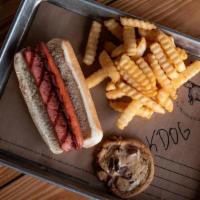 Kids Hot Dog + 1 Side · includes 1 side, a drink and a cookie.