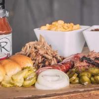Small Party Pack · Comes with 1 pound of Signature Angus Brisket, 1 pound of Pulled Pork, 1/2 pound of Texas Sa...