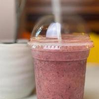 Blue House Smoothie · A yummy blend of Blueberries, Strawberries, Bananas, and Pineapples