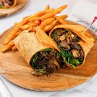 Wrap Me  Wrap · Grilled Chicken Breast, Gyro, Onions, Peppers with Fresh Spinach.