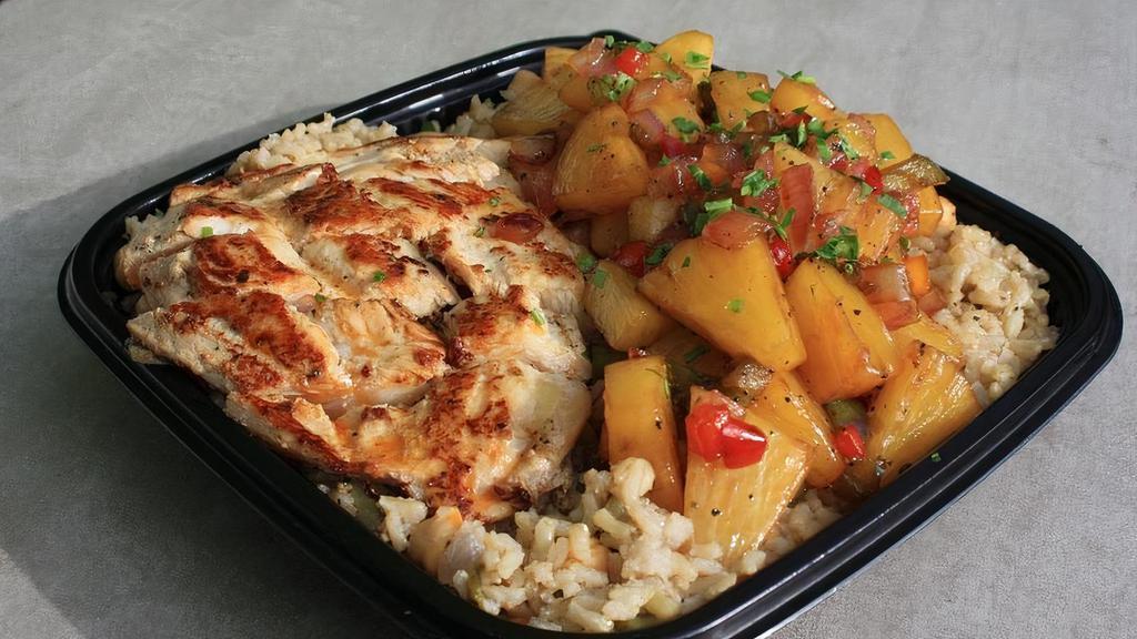 Pineapple Express · Rice, Peppers, Onions, Pineapple, & Grilled Chicken with Sesame Seed & Soy and Honey