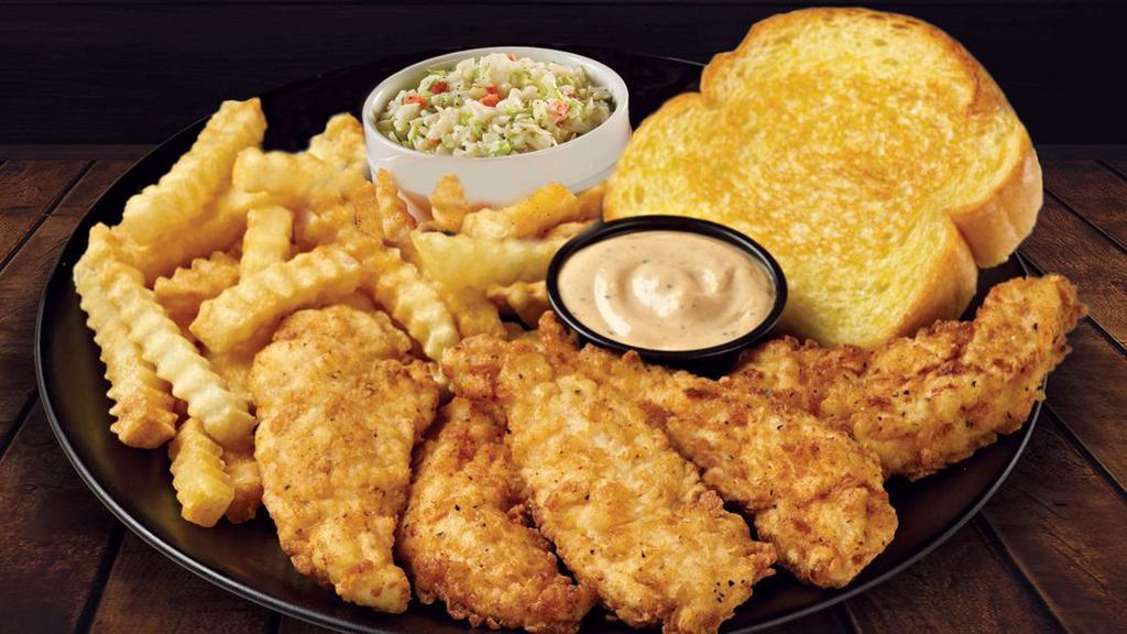 Tenders For One (5 Pcs) · Served with a choice of side with Texas toast, personal coleslaw, and a signature dip.