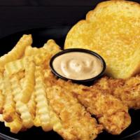 Tenders For One (3 Pcs) · Served with a choice of side, Texas toast, and a signature dip.