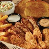 Tenders For Two (8 Pcs) · Served with 2 sides, 2 Texas toast, 2 signature dips.
