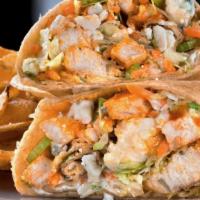 Buffalo Chicken Wrap · Top Gear Tenders or grilled chicken breast with lettuce, carrots, diced celery, bleu cheese ...