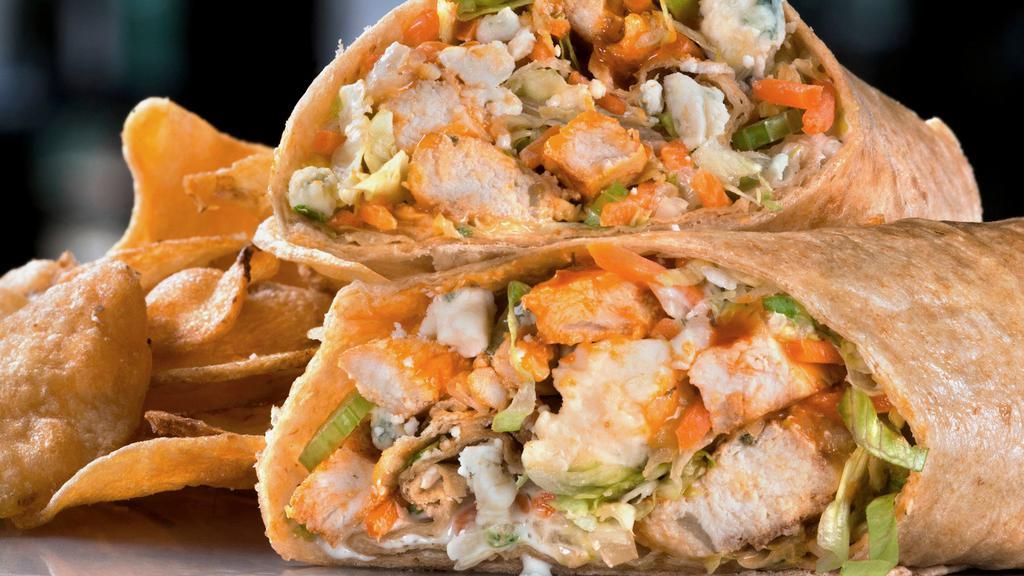 Buffalo Chicken Wrap · Top Gear Tenders or grilled chicken breast with lettuce, carrots, diced celery, bleu cheese crumbles, ranch dressing and choice of Lube sauce in a whole wheat tortilla. Served with fries.