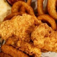 Combo Appetizer · 3 crispy hand-breaded chicken tenders, 3 mozzarella planks, beer-battered onion rings and a ...