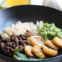 Latina · Black beans, sweet plantain, avocado and vegan cheese.