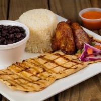 Boneless Breast · With rice, beans, sweet plantains, and soda.
