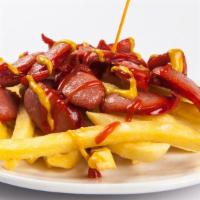 Salchipapas · Sausage with french fries.