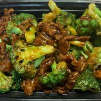 Broccoli Beef · Served with white rice.
