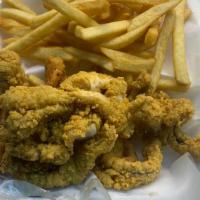 Catfish Nuggets And 5 Shrimp  · Freshly fried, served with French fries or rice and beans
