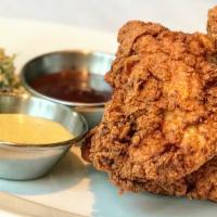 Buttermilk Fried Chicken · Marinated 24 hours, served with dipping sauces and choice of side