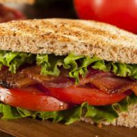 Blt Club · Mayo on toast with Bacon, lettuce, tomatoes, mayo, and served with a side of your choice.