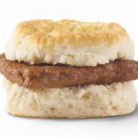 Sausage Biscuit · Grilled, breakfast sausage on a soft buttermilk biscuit. Simple breakfast perfection.