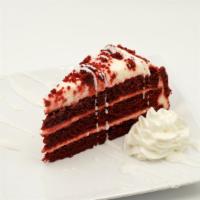 Red Velvet Cake (Slice) · Red velvet layer cake (hints of chocolate and vanilla) with cream cheese frosting.  Served b...