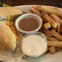 Turkey French Dip · roasted in-house, sliced turkey breast topped w/ melted natural cheddar & house-made fresh b...