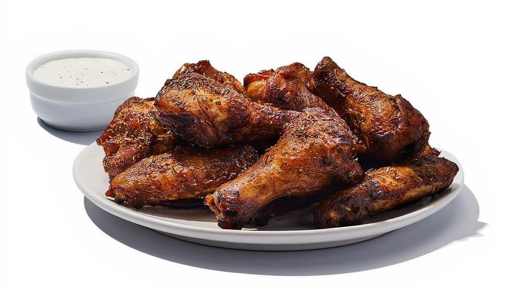 Smoked Wings · Wings marinated and smoked served with your choice of dry rub or sauce. 790-1200 cal | ranch or bleu cheese add 200 cal (Calories listed are for a 10 pc)