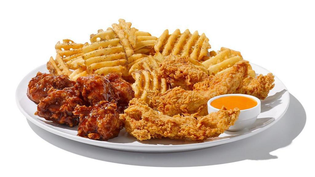 Tenders/5Pc Boneless Wings & Fries · Crispy, hand-breaded tenders (3) perfect for dipping in your favorite sauce or dressing and choice of wings (5) tossed in choice of sauce/dry rub.  1090 - 1500  cal