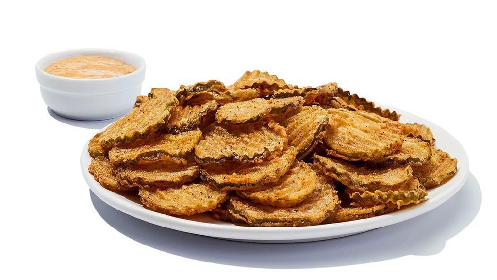 Fried Pickles · Lightly breaded sliced pickles served with our tangy dipping sauce. 1180 cal
