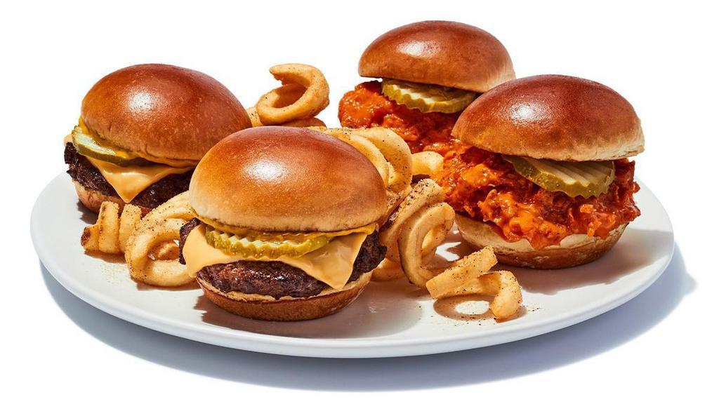 Slider Combo · Mix and match, 2 Burger and 2 Buffalo Chicken Sliders served with fries. 1620-1940 cal