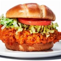 Buffalo Chicken Sandwich · Everything you love about our wings, but in a sandwich. Hand-breaded chicken breast tossed i...