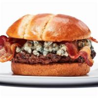 Bacon & Bleu Burger · One 1/4 lb patty topped with sizzling bacon and bleu cheese crumbles. Includes choice of fri...