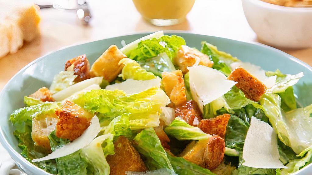 Caesar Salad · Romaine, Parmigiana croutons, housemade Caesar dressing. Add grilled chicken or (5) shrimp for an extra charge.