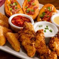 Top-Shelf Combo Appetizer · Spicy Jack Cheese Wedges, Loaded Potato Skins and our double hand-breaded chicken tenders.