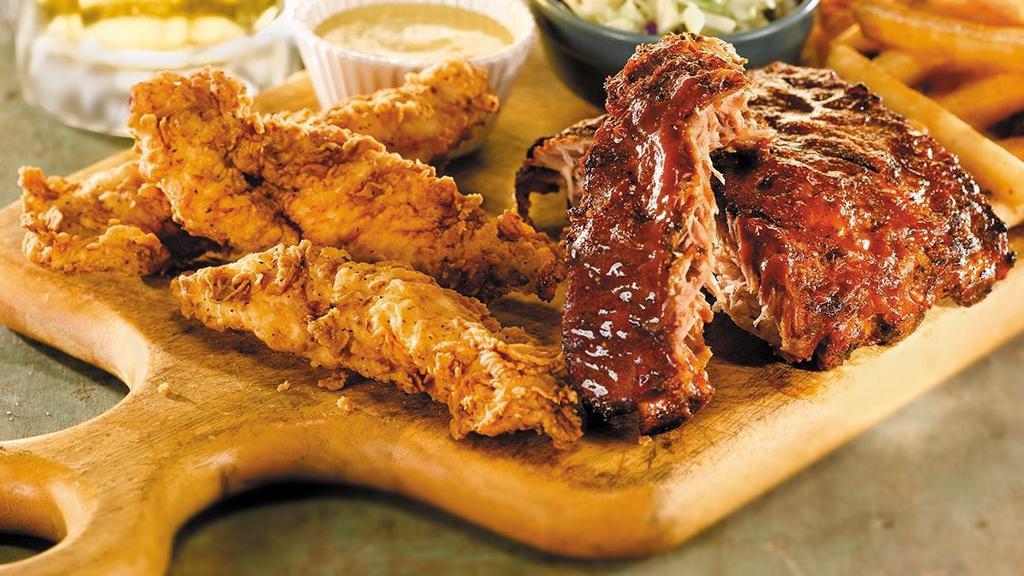 Baby Back Ribs & Chicken Tenders Family-Style Meal · Serves 6.  Slow-roasted Baby Back Ribs with our hand-breaded Chicken Tenders. Served with rolls and two family-size sides.