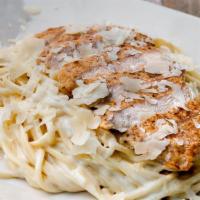 Chicken Alfredo Pasta Family-Style Meal · Serves 4-6. Sliced grilled chicken breast tossed with creamy Alfredo sauce and linguini.  Se...