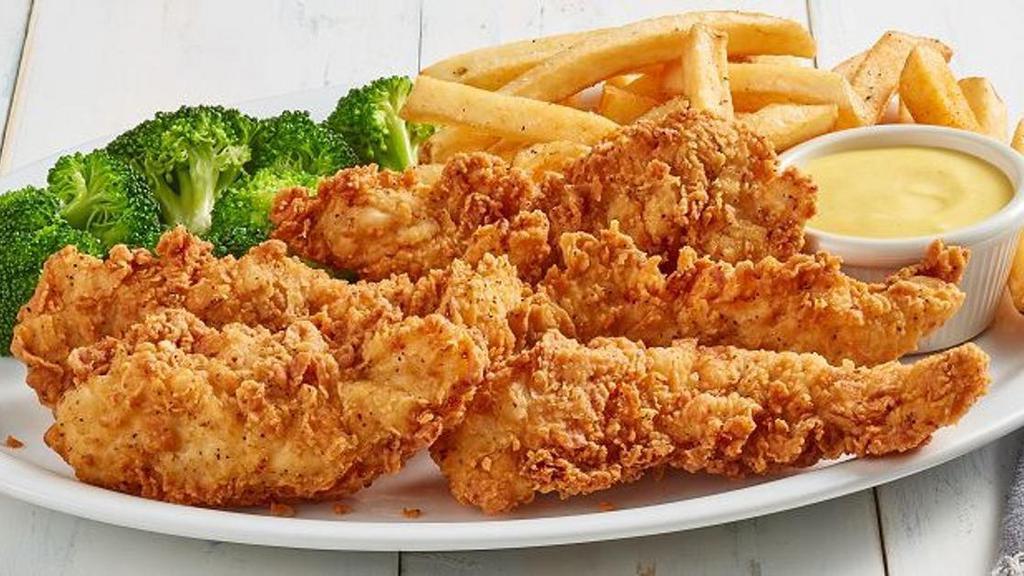 O'Charley'S Famous Chicken Tenders Dinner · Our chicken tenders are hand-breaded in seasonings, dipped in buttermilk, breaded again and cooked to order. Served with two sides and our honey mustard or choose any of our delicious sauces for tossing or dipping.