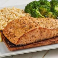 Cedar-Planked Salmon* · Hand-cut, seasoned with lemon pepper. Served with two sides.
