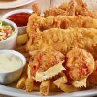 Seafood Combo Platter* · Hand-Battered Cod, Buttermilk Fried Shrimp and Imperial Stuffed Crab served with fries, cole...