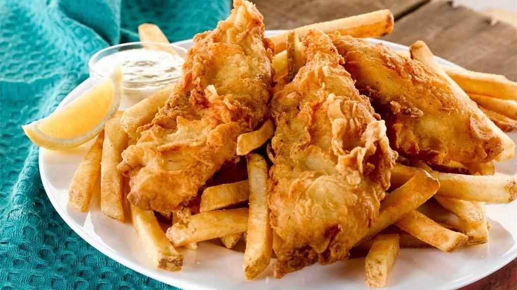 Hand-Battered Fish & Chips · Hand-battered cod and fries. Served with tartar sauce.