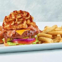 Western Cheeseburger* · Our new knife and fork burger is topped with our signature BBQ sauce, crisp bacon, cheddar c...