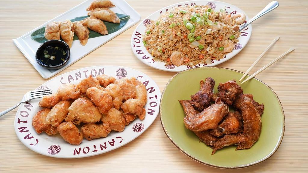 Family B · Honey Chicken. Jumbo Special Fried Rice. choice of 2 Egg Rolls or Fried Wonton. choice of Chicken Wings or Krab Rangoon