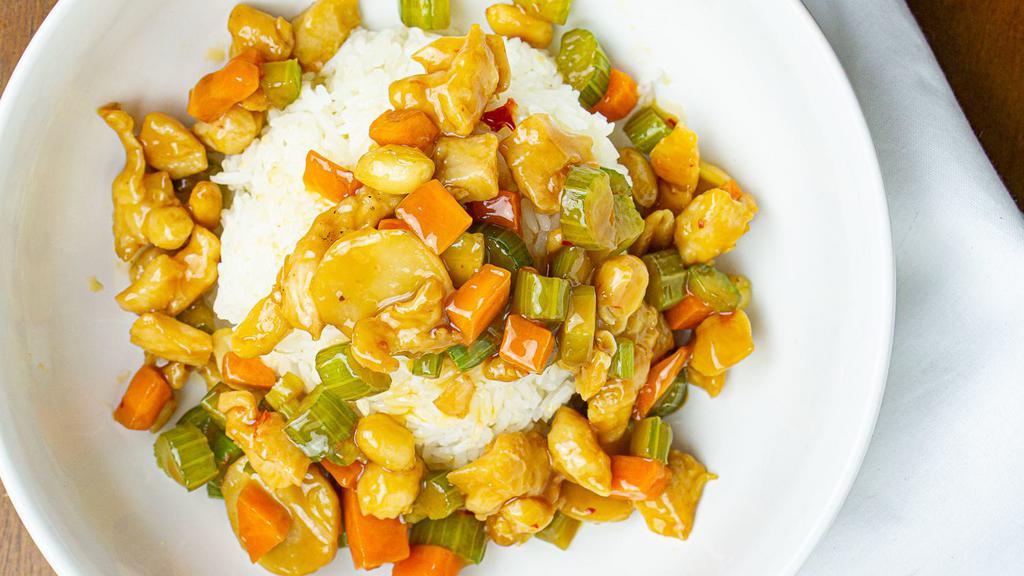 Kung Pao Chicken · Diced chicken with peanut and bamboo shoots, green pepper in hot & spicy sauce.