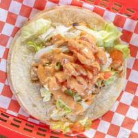 Slow Roasted Chicken Taco · Topped with lettuce, tomato, & chipotle mayo.
