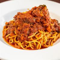 Spaghetti With Meatballs · Italy’s most popular pasta served with Russo's chianti-braised meat sauce or homemade marina...