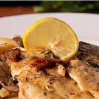 Chicken Piccata · Russo's Coal Fired Italian Kitchen favorite: Grilled chicken, portabella mushrooms, capers, ...