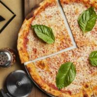 Margherita · The classic pizza topped with fresh basil. Thin crust with tomato sauce and mozzarella.