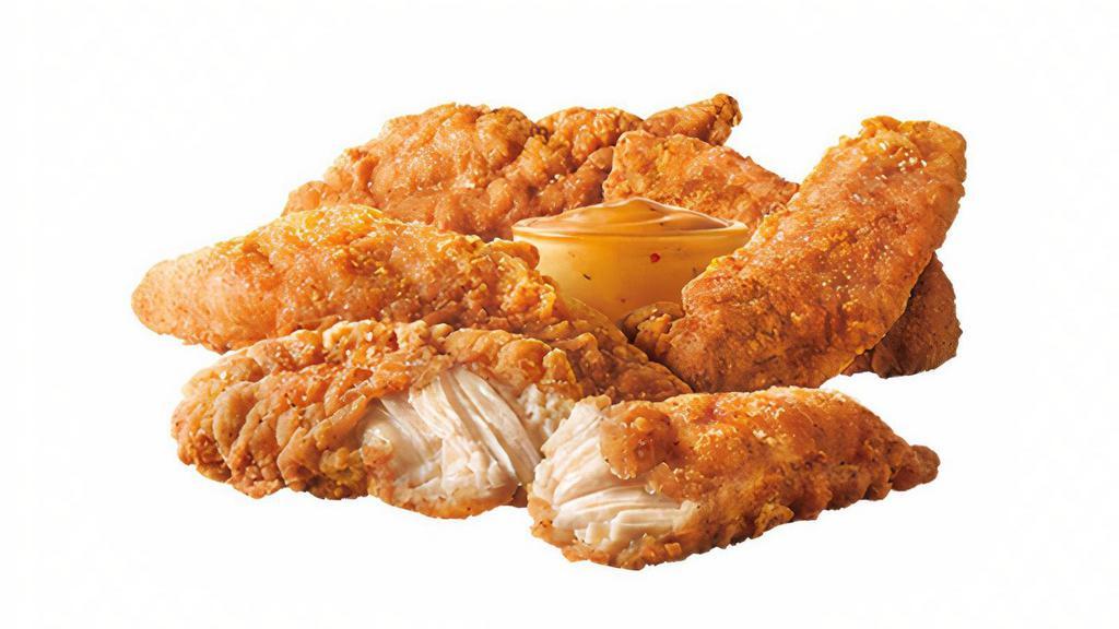 Crispy Chicken Tenders · Crispy-on-the-outside, juicy-on-the-inside, these all-white meat chicken tenders are packed with flavor. So, let’s face it - sometimes it’s what’s on the outside that counts most! Made with extra crispiness for extra flavor, dip these in our NEW Signature Sauce or any of our other great dipping sauce options! Available in 3 or 5 pieces.  ***Please choose your dipping sauce preference below.