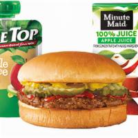 Wacky Pack® Jr Burger · A juicy, 100% pure beef patty,  and crinkle-cut pickles with your choice of mustard, mayo or...